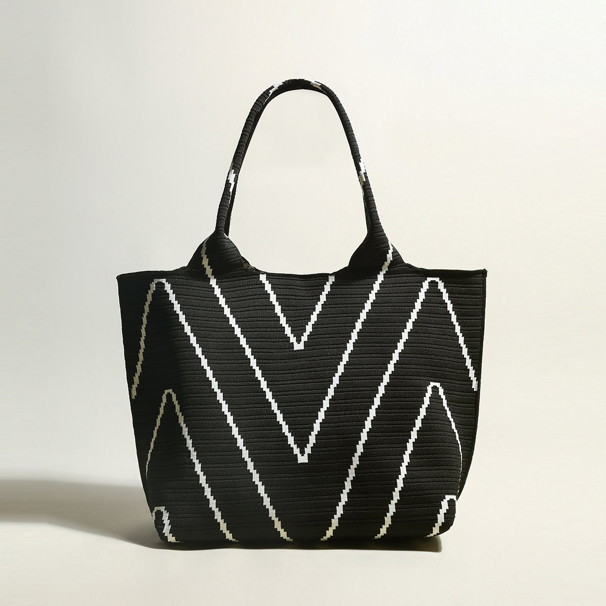 Retro Chevron Canvas Tote Bag - Black