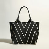 Retro Chevron Canvas Tote Bag - Black