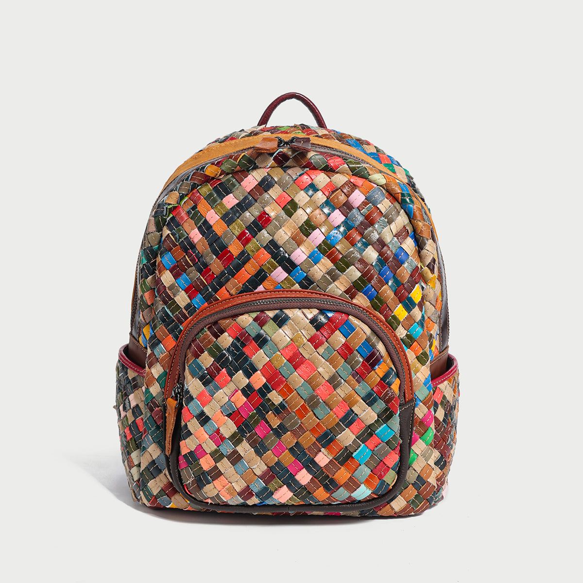 Multicolor Diamond Weave Leather Backpack - Rainbow
