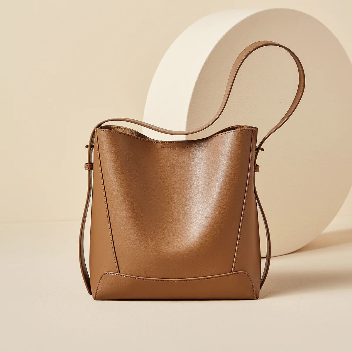 Nalandu Luxe Genuine Leather Bucket Tote Shoulder Bag - Brown