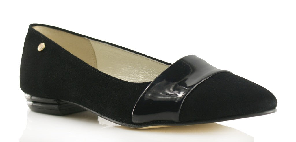 Bosccolo Womens Ballerina Pas - Black Suede/Lacquered