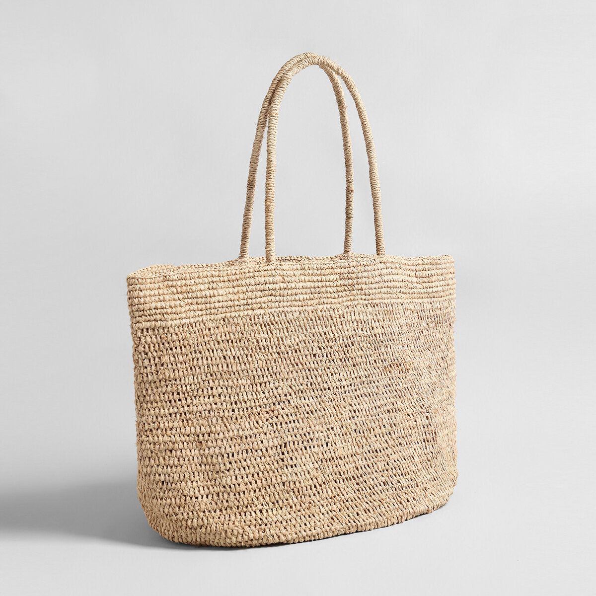 Hand-Woven Natural Straw Beach Tote - Natural