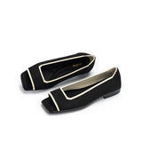 Colorblock Peep Toe Knit Flats - Black