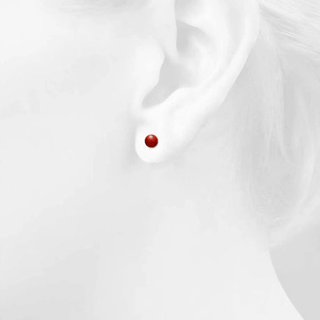 Solid 925 Sterling Silver Sphere Red Coral Stud Earrings