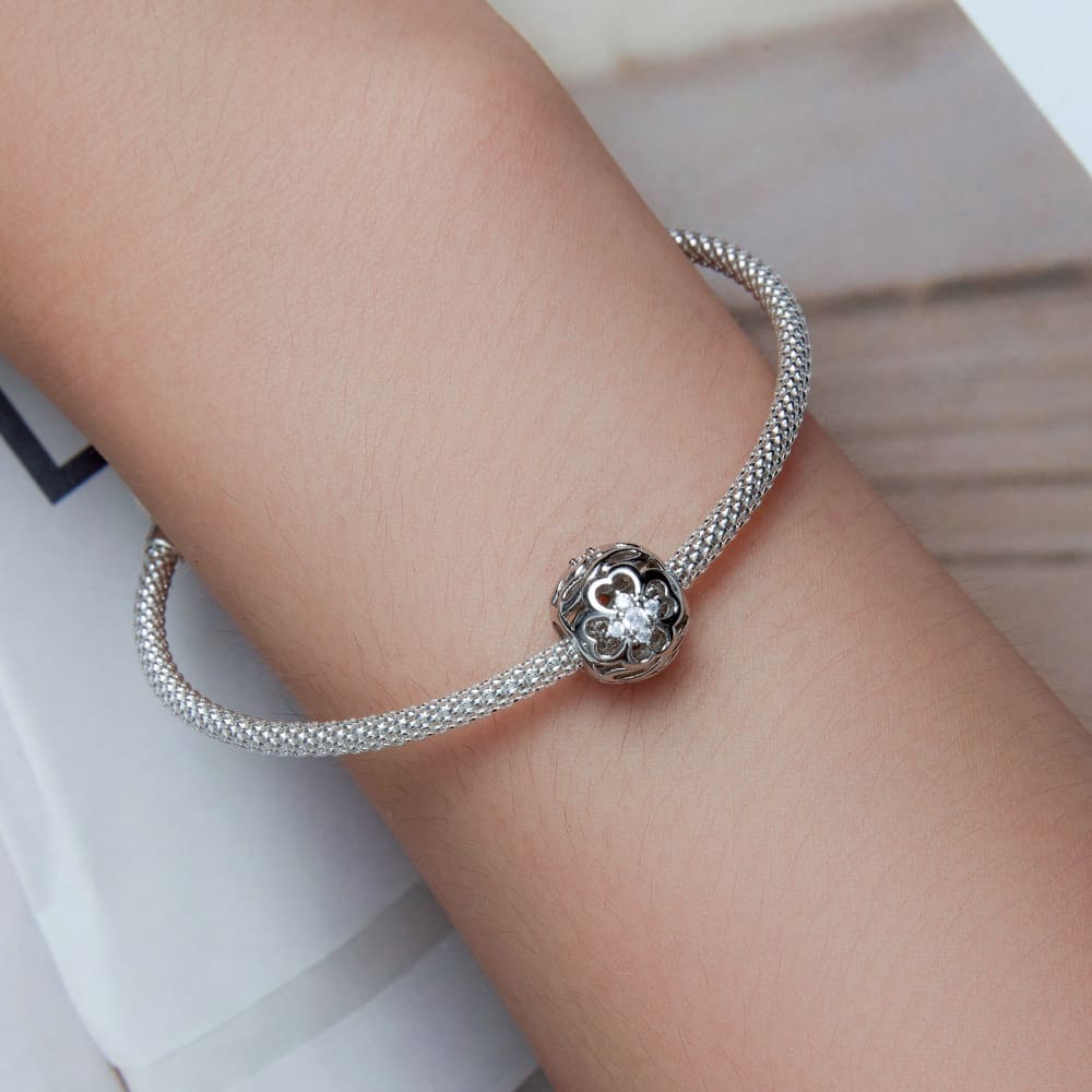 Solid 925 Signature Silver Crystal Clover Charm