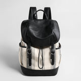 Canvas & Leather Drawstring Backpack - Ivory