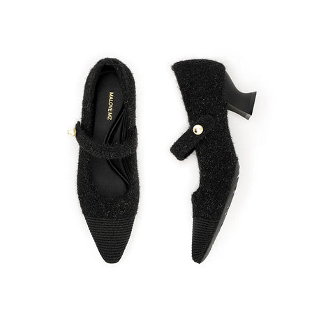 Vintage Pearl Strap Mary Jane Heels - Black