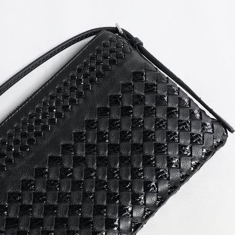 Hand-Woven Sheepskin Leather Shoulder Bag - Black