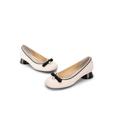 Pearl Bow Knit Square Toe Loafer Pumps - Ivory