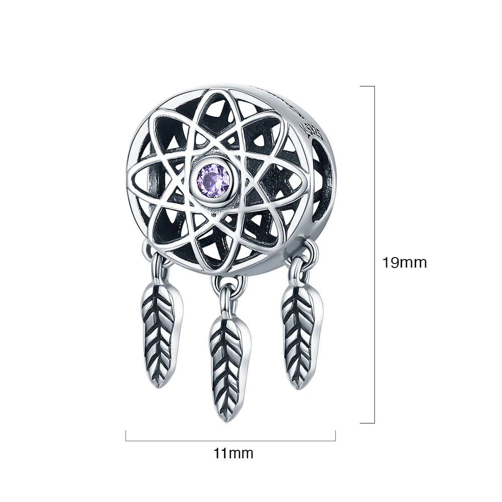 Solid 925 Sterling Silver Dream Catcher Magnetized CZ Charm
