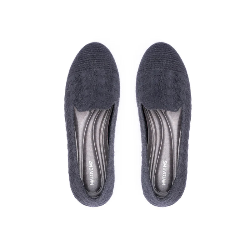 Houndstooth Knit Slip-On Flat Loafers - Charcoal