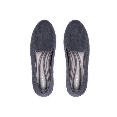 Houndstooth Knit Slip-On Flat Loafers - Charcoal