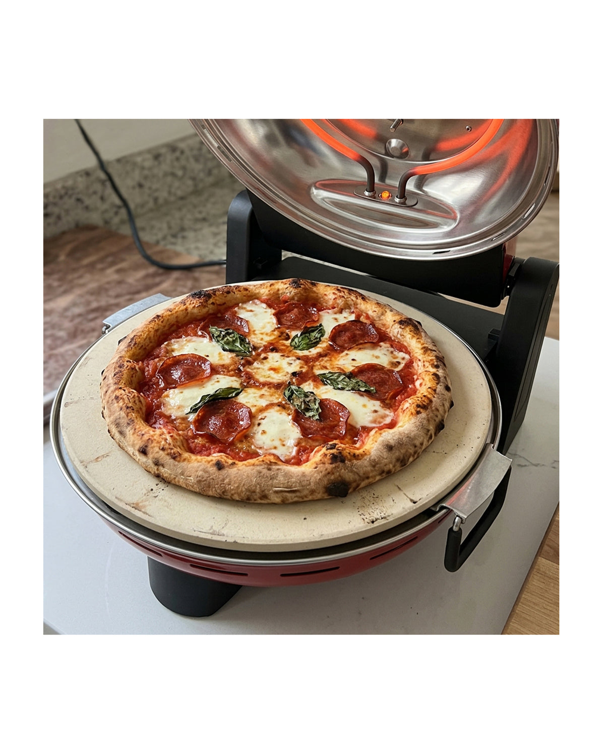 TODO 1400W Electric Pizza Maker Pizza Oven 30cm Ceramic Stone Plate 420A„ƒ Temperature - Red