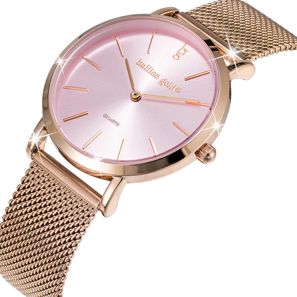 Boxed Rose Shell-pink Watch & Bracelet Set In Rose Gold
