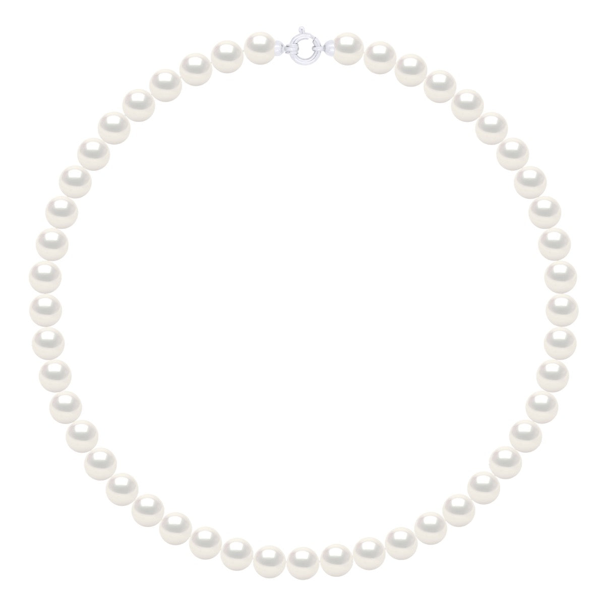 Necklace Row "Princess"of Real Cultured Freshwater Pearls Round 8-9 mm - Natural White - Length 45 cm - Princess