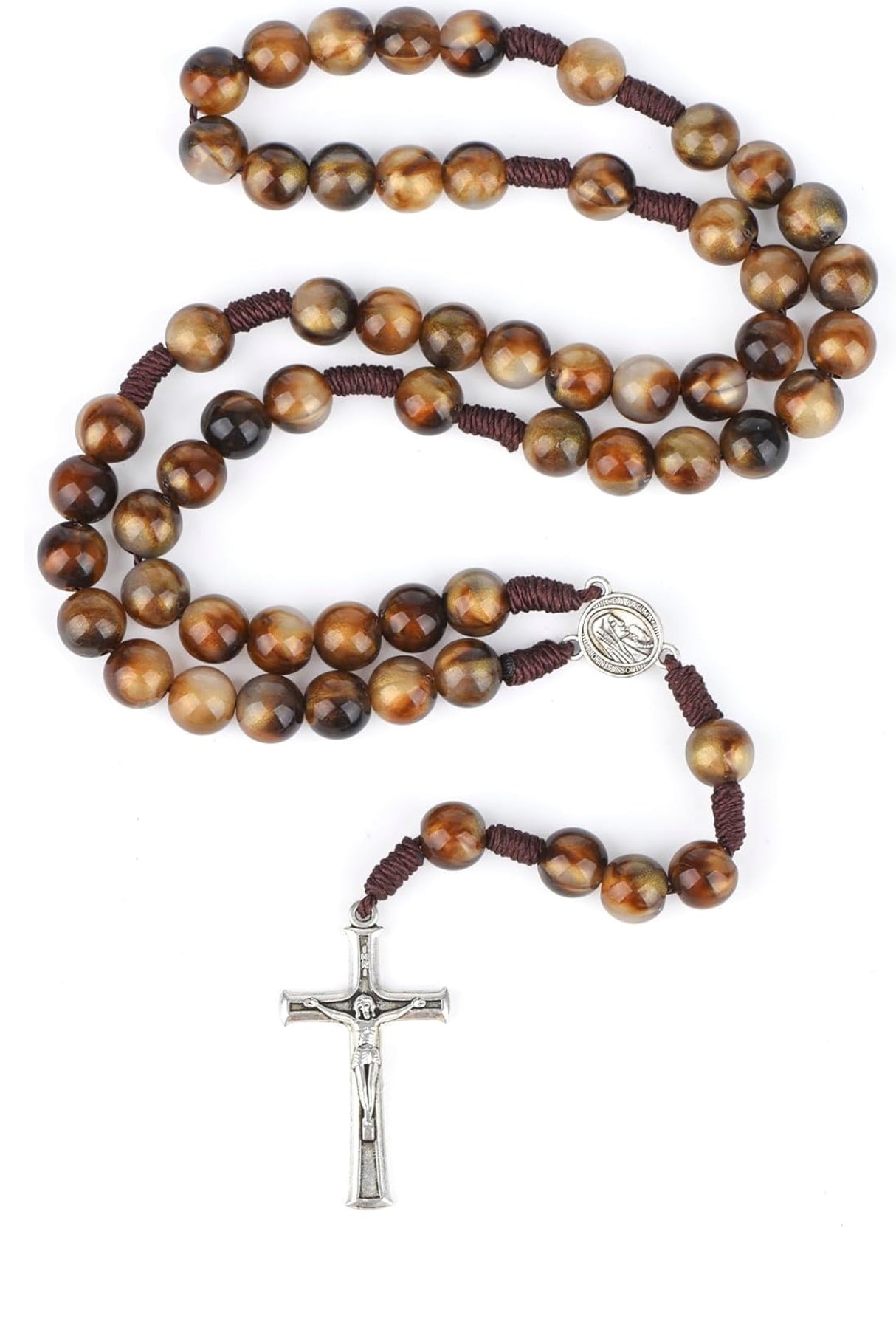 Stephen Oliver Silver Multi Brown Gemstone Cross Necklace