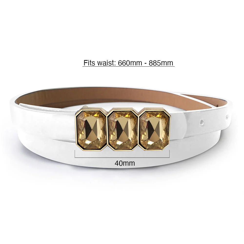 White Leather Belt With Crystals