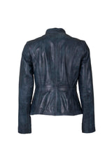 Womens Leather Biker Jacket in Green Petrol
