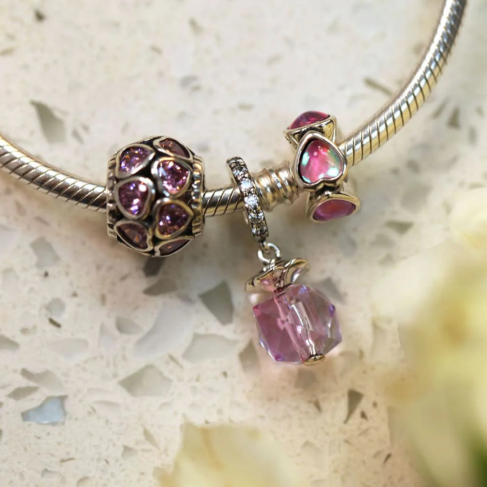 Solid 925 Signature Silver Puffy Hearts Charm