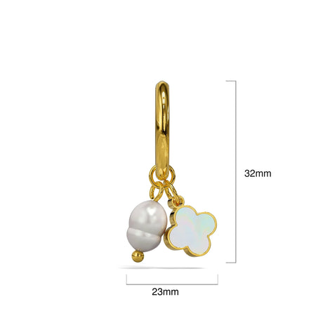 Bullion Gold Clover & Pearl Earrings