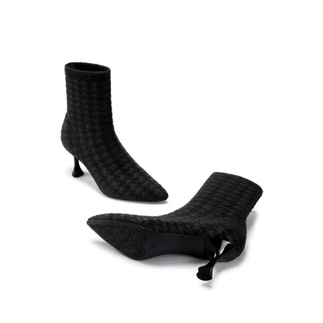 Pointed Toe Stiletto Heel Stretch Ankle Boots - Black