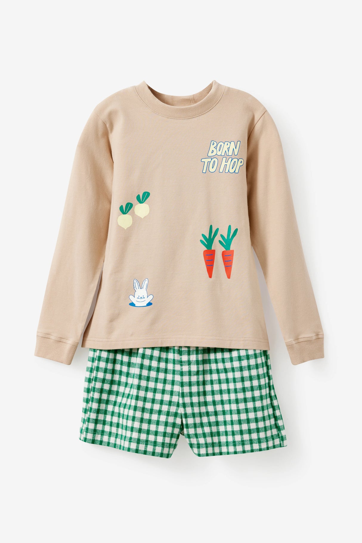 Cotton On Kids Cute Bunny Long Short Pj Set - Latte Cream/ Born To Hop