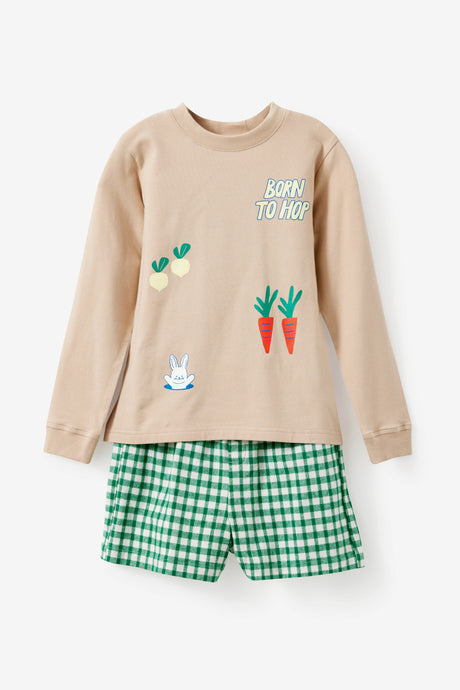 Cotton On Kids Cute Bunny Long Short Pj Set - Latte Cream/ Born To Hop
