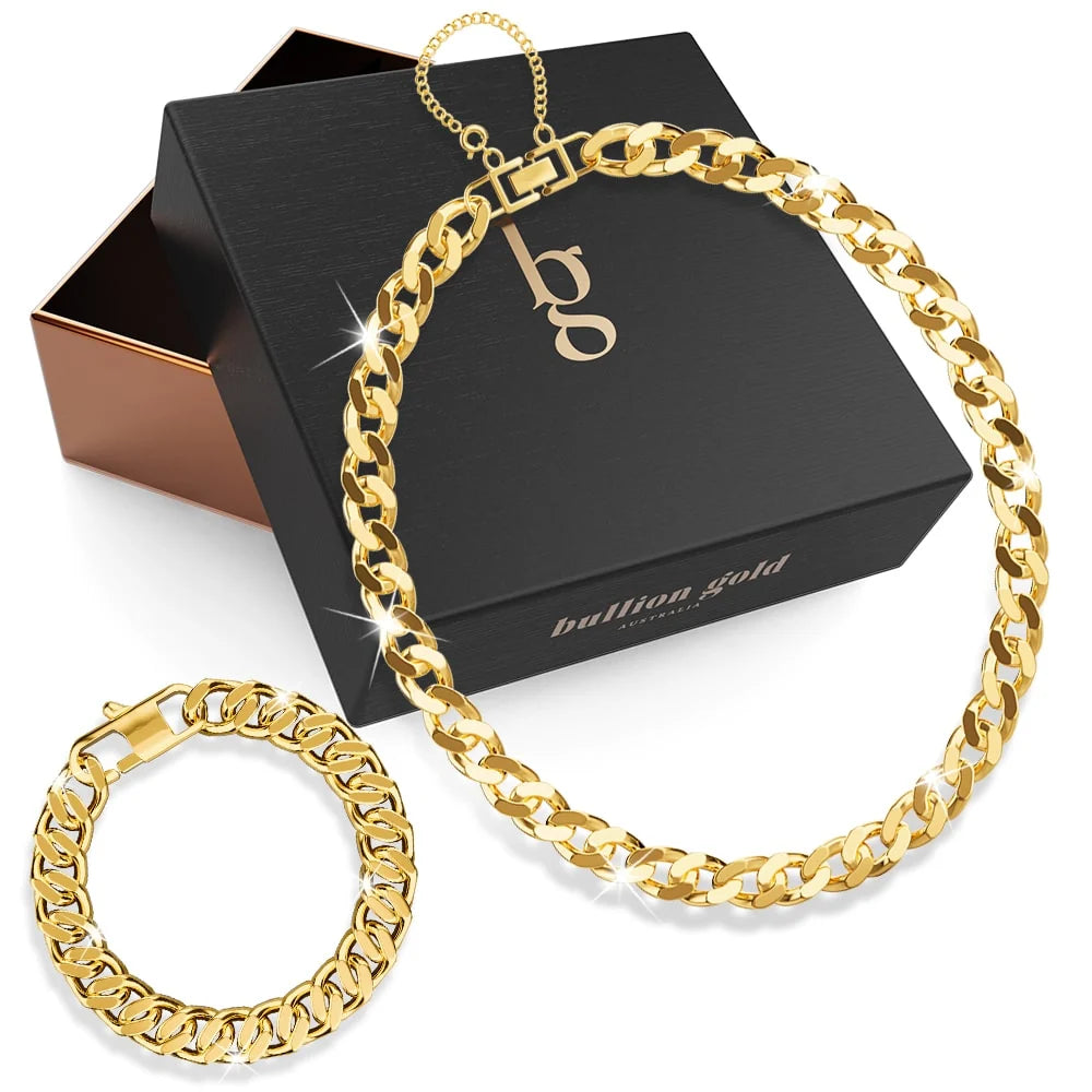 Boxed Cuban Bold Chain Necklace and Bracelet Set