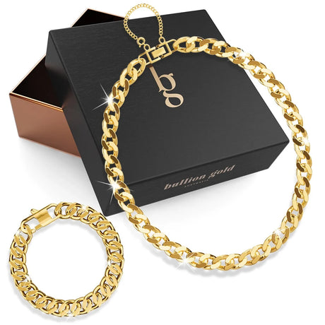 Boxed Cuban Bold Chain Necklace and Bracelet Set