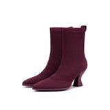 Pointed Toe Knit Sock Boots - Wine