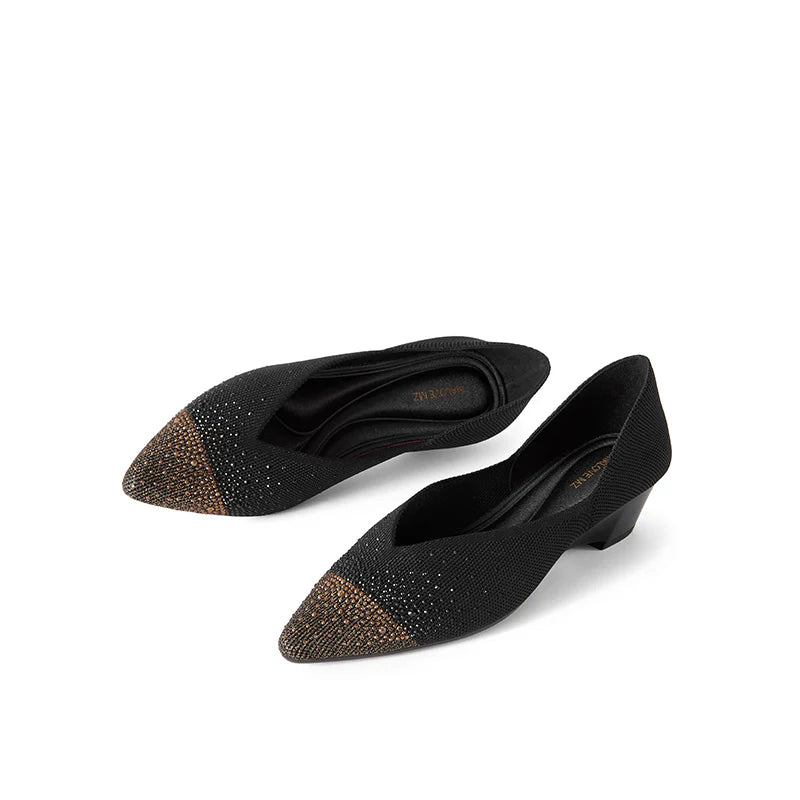 Princess Crystal Pointed Toe Wedge Pumps - Black