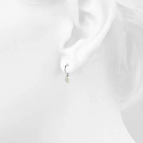 Solid 925 Sterling Silver Raindrop Pearl Hoop Earrings