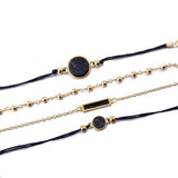 Boxed Bohemian Multi Layered Charm Bead Bracelet and Fish Shaped Gold Plated Earrings Set - Black