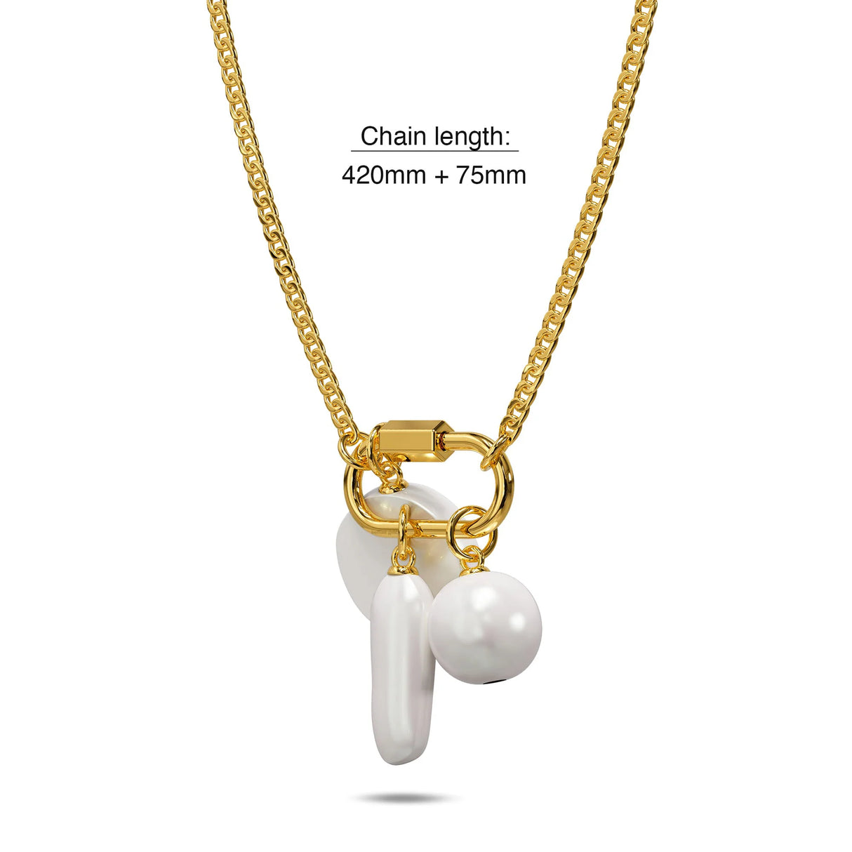 Bullion Gold Pearl Trio Gold Clasp Charm Necklace