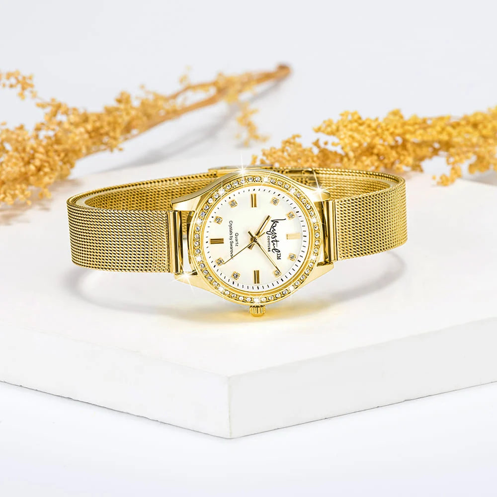 Krystal Couture Sensational Lux Gold on White Watch Embellished with SWAROVSKI® Crystals