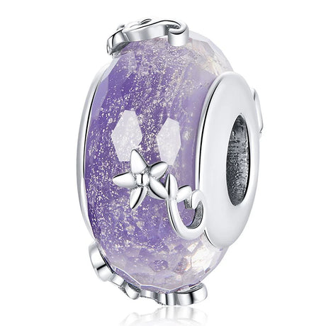 Solid 925 Sterling Silver Purple Glass Pandora Inspired charm