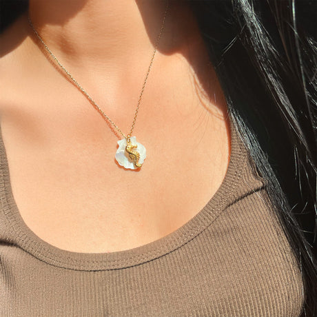 Bullion Gold Pearl Shell & Gold Seahorse Necklace