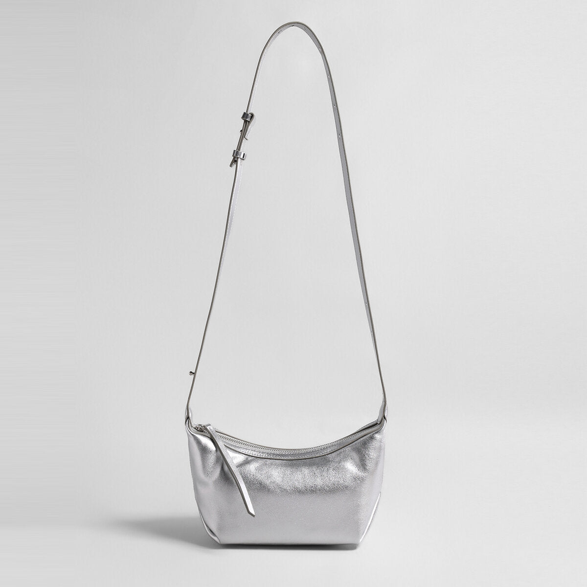 Soft Leather Crescent Crossbody - Silver