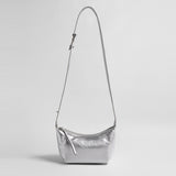 Soft Leather Crescent Crossbody - Silver