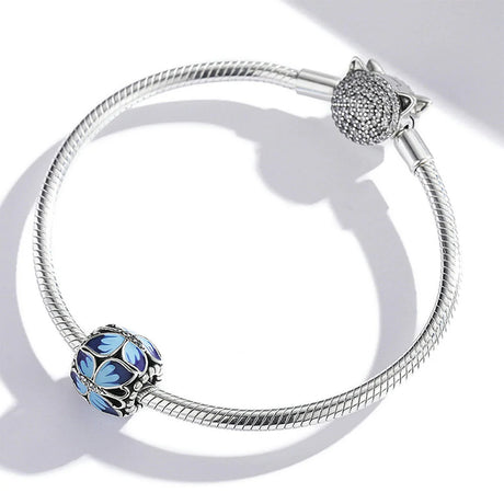 Solid 925 Sterling Silver Calming Blue Pandora Inspired Bead Charm