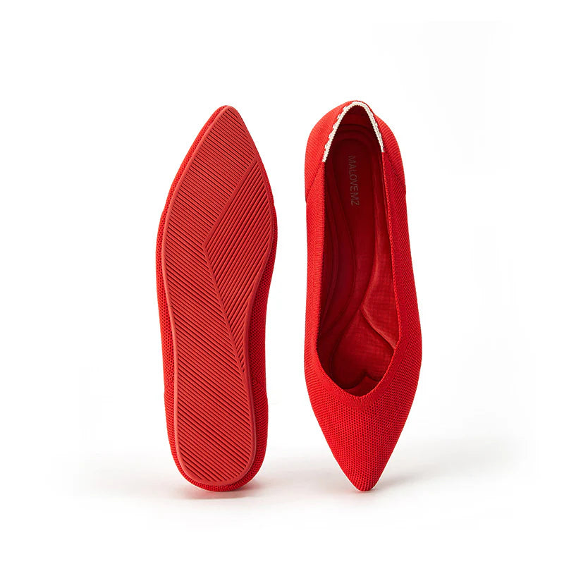 Comfortable Woven Pointed Toe Work Flats - Red