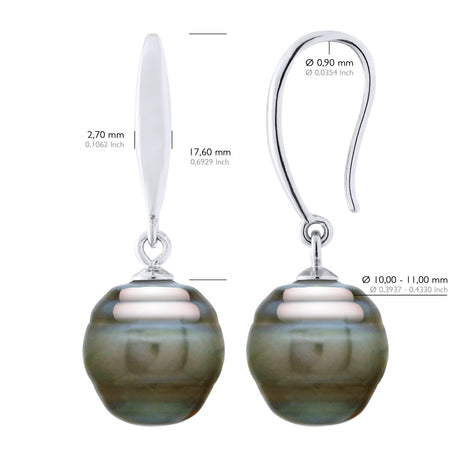 Earrings of Silver 925 and Real Cultured Tahiti Pearls Circled 10-11 mm - Longueur 18 cm