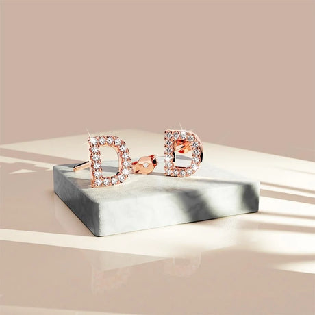 Solid 925 Sterling Silver Glamour Alphabet Letter Earrings Rose Gold