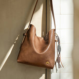 Nalandu Vintage Leather Large Capacity Tote Bag - Brown
