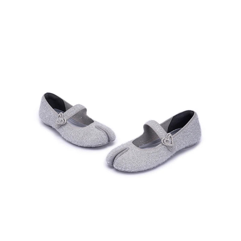 Oriental Split Toe Mary Jane Flats - Grey