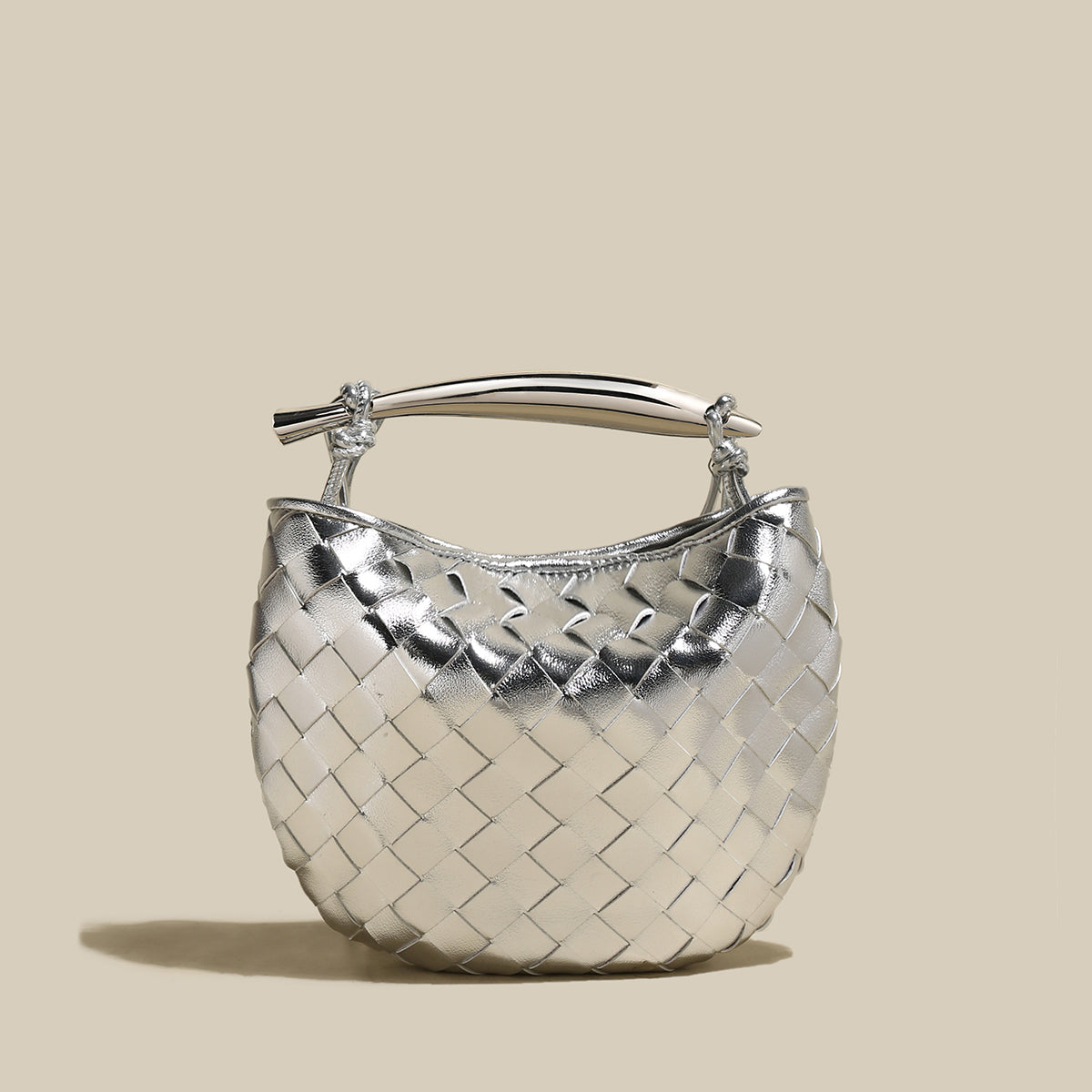 Sculpted Riviera Woven Leather Hobo Bag - Silver