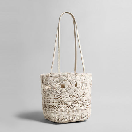 Macrame Open-Weave Tote Bag - Ivory