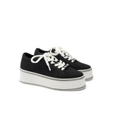 Dual Lace Platform Knit Sneakers - Black