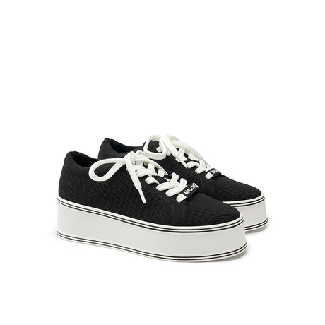 Dual Lace Platform Knit Sneakers - Black