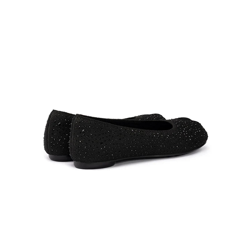 Glam Rhinestone Split Toe Flats - Black